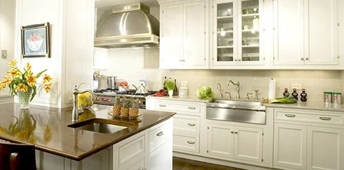 Modern kitchen interior with white cabinets